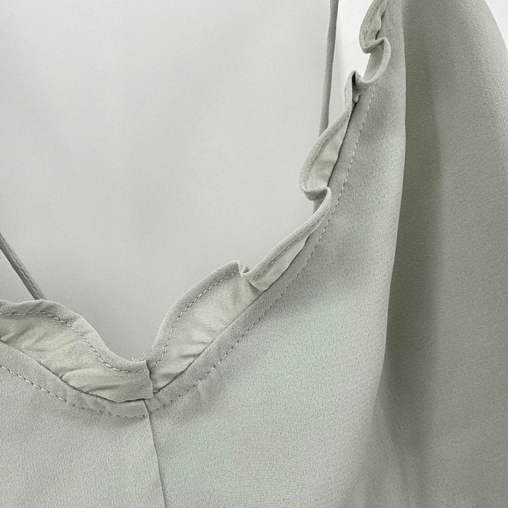 Abercrombie & Fitch Ruffle Slip Maxi Dress‎ Large Tall Sage Green Tie Back Slit